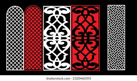 Decorative wall panels set Jali design CNC pattern, laser cutting pattern, router CNCcutting.Jali Laser cut decorative panel set with lace pattern.