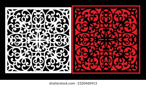 Decorative wall panels set Jali design CNC pattern, laser cutting pattern, router CNCcutting.Jali Laser cut decorative panel set with lace pattern.