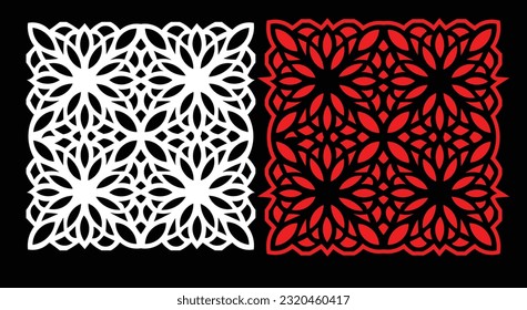 Decorative wall panels set Jali design CNC pattern, laser cutting pattern, router CNCcutting.Jali Laser cut decorative panel set with lace pattern.