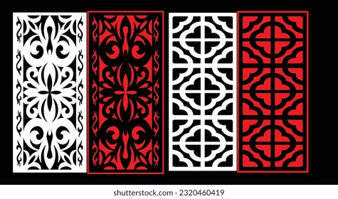 Decorative wall panels set Jali design CNC pattern, laser cutting pattern, router CNCcutting.Jali Laser cut decorative panel set with lace pattern.