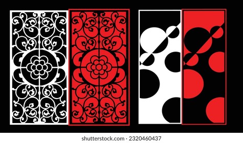 Decorative wall panels set Jali design CNC pattern, laser cutting pattern, router CNCcutting.Jali Laser cut decorative panel set with lace pattern.
