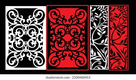 Decorative wall panels set Jali design CNC pattern, laser cutting pattern, router CNCcutting.Jali Laser cut decorative panel set with lace pattern.