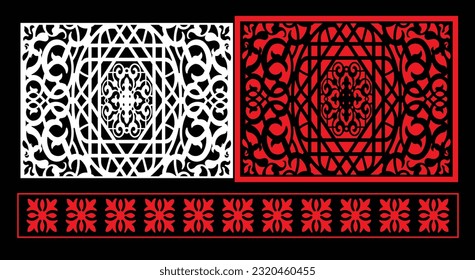 Decorative wall panels set Jali design CNC pattern, laser cutting pattern, router CNCcutting.Jali Laser cut decorative panel set with lace pattern.