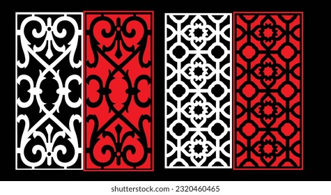 Decorative wall panels set Jali design CNC pattern, laser cutting pattern, router CNCcutting.Jali Laser cut decorative panel set with lace pattern.