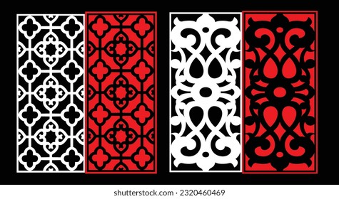 Decorative wall panels set Jali design CNC pattern, laser cutting pattern, router CNCcutting.Jali Laser cut decorative panel set with lace pattern.