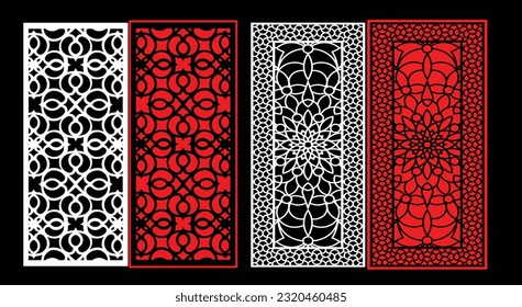 Decorative wall panels set Jali design CNC pattern, laser cutting pattern, router CNCcutting.Jali Laser cut decorative panel set with lace pattern.