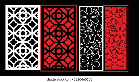 Decorative wall panels set Jali design CNC pattern, laser cutting pattern, router CNCcutting.Jali Laser cut decorative panel set with lace pattern.