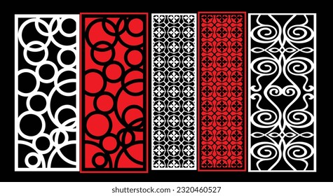 Decorative wall panels set Jali design CNC pattern, laser cutting pattern, router CNCcutting.Jali Laser cut decorative panel set with lace pattern.