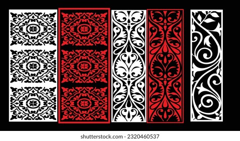 Decorative wall panels set Jali design CNC pattern, laser cutting pattern, router CNCcutting.Jali Laser cut decorative panel set with lace pattern.