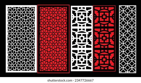 Decorative wall panels set Jali design CNC pattern, laser cutting pattern, router CNCcutting.Jali Laser cut decorative panel set with lace pattern.