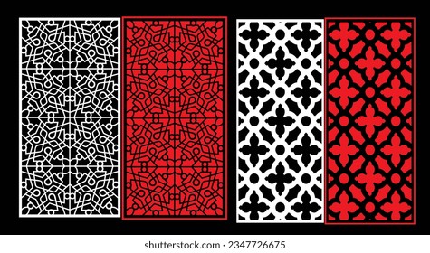 Decorative wall panels set Jali design CNC pattern, laser cutting pattern, router CNCcutting.Jali Laser cut decorative panel set with lace pattern.
