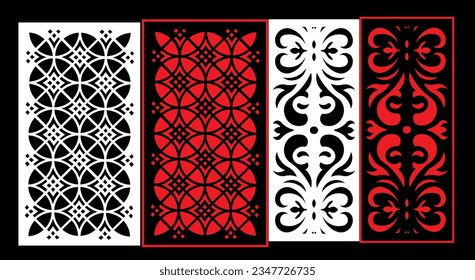 Decorative wall panels set Jali design CNC pattern, laser cutting pattern, router CNCcutting.Jali Laser cut decorative panel set with lace pattern.