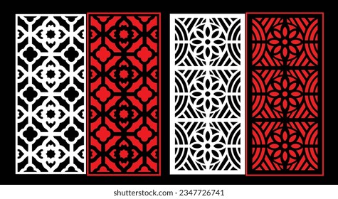 Decorative wall panels set Jali design CNC pattern, laser cutting pattern, router CNCcutting.Jali Laser cut decorative panel set with lace pattern.