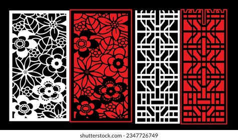 Paneles de pared decorativos conjunto de diseño de Jali patrón CNC, patrón de corte láser, corte CNCcut del router.Panel decorativo de corte láser Jali con patrón de encaje.
