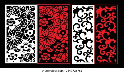 Decorative wall panels set Jali design CNC pattern, laser cutting pattern, router CNCcutting.Jali Laser cut decorative panel set with lace pattern.
