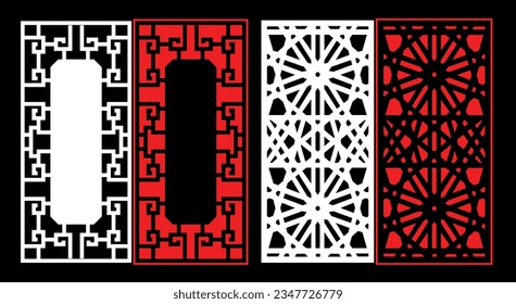 Decorative wall panels set Jali design CNC pattern, laser cutting pattern, router CNCcutting.Jali Laser cut decorative panel set with lace pattern.