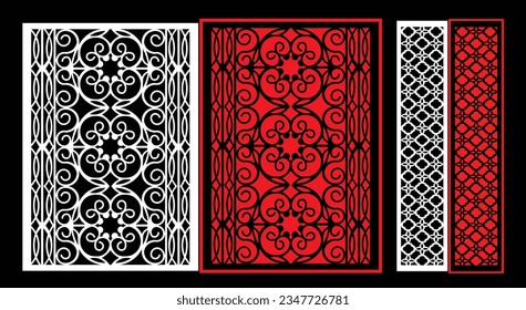 Decorative wall panels set Jali design CNC pattern, laser cutting pattern, router CNCcutting.Jali Laser cut decorative panel set with lace pattern.