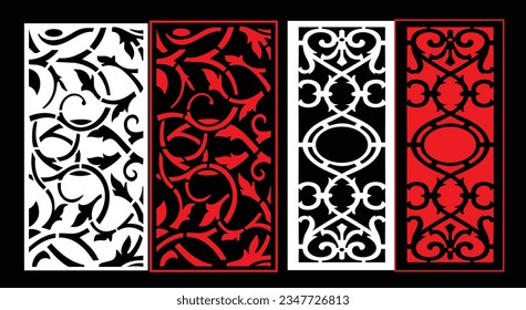 Decorative wall panels set Jali design CNC pattern, laser cutting pattern, router CNCcutting.Jali Laser cut decorative panel set with lace pattern.