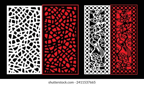 Decorative wall panels set Jali design CNC pattern, laser cutting pattern, router CNCcutting.Jali Laser cut decorative panel set