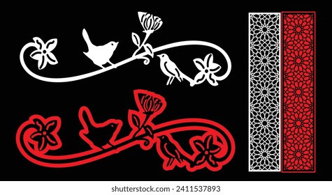 Decorative wall panels set Jali design CNC pattern, laser cutting pattern, router CNCcutting.Jali Laser cut decorative panel set