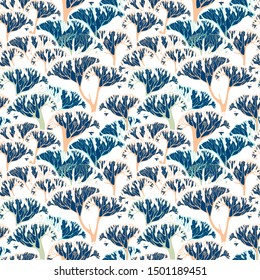 decorative wallpaper with trees, tree prints with dense branches.seamless vector pattern