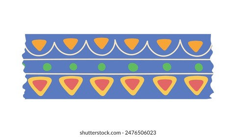 Decorative washi tape with cute folk craft art design, piece of sticky ribbon isolated on white