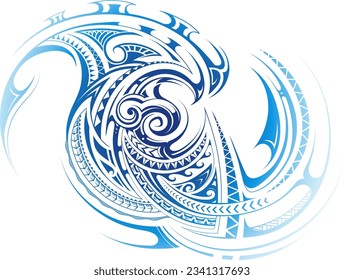 Tatuaje decorativo de olas de agua con elementos étnicos al estilo polinesio. Bien por impresiones y pegatinas