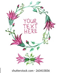 Decorative watercolor floral wreath