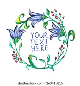 Decorative watercolor floral wreath of bell-flowers