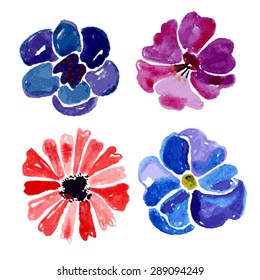 Decorative watercolor flowers, design elements. Can be used for wedding, baby shower, mothers day, valentines day cards, invitations. Painted flowers