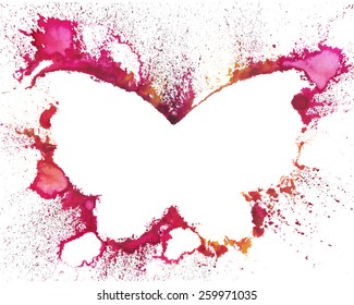 Decorative watercolor grunge butterfly for your design. Vector illustration, hand drawn colorful butterfly with stains and drops of paint. Colored butterfly on white background.