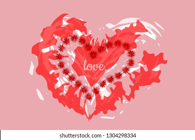 decorative watercolor heart with a signature: love, on a pink background to Valentine's Day