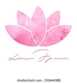 Decorative Watercolor Pink Lotus Flower On White Background