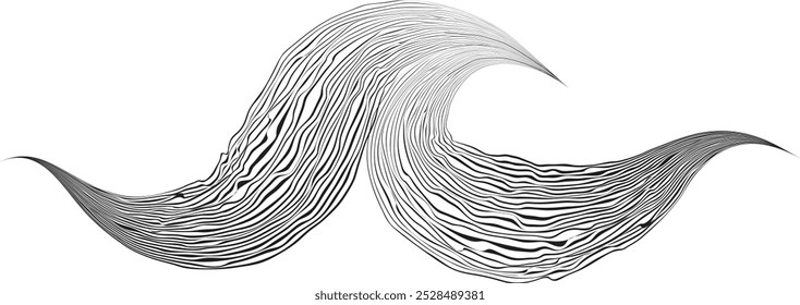 Decorative wave of lines . Asian style waves. Abstract flow linear fluid design element .Zigzag waves. Wavy Music sounds lines. Wavy ornament design.Line art in Chinese style .Vector