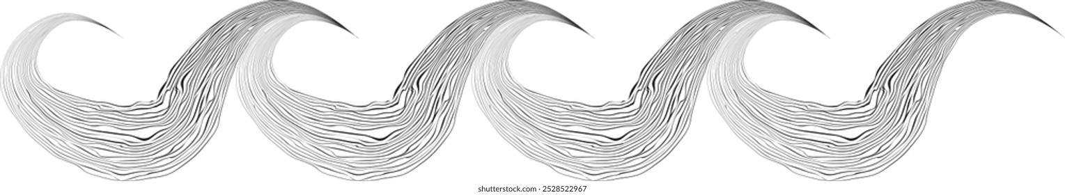 Onda decorativa de líneas. Ondas de estilo asiático. Elemento de diseño de fluido lineal de flujo Abstractas. Ondas en zigzag. Wavy Music suena líneas. Diseño ondulado del ornamento. Arte de la línea en estilo chino. Vector
