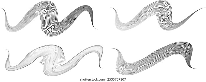 Onda decorativa de líneas. Ondas de estilo asiático. Elemento de diseño de fluido lineal de flujo Abstractas. Ondas en zigzag. Wavy Music suena líneas. Diseño ondulado del ornamento. Arte de la línea en estilo chino. Vector