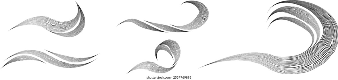 Onda decorativa de líneas. Ondas de estilo asiático. Elemento de diseño de fluido lineal de flujo Abstractas. Ondas en zigzag. Wavy Music suena líneas. Diseño ondulado del ornamento. Arte de la línea en estilo chino. Vector