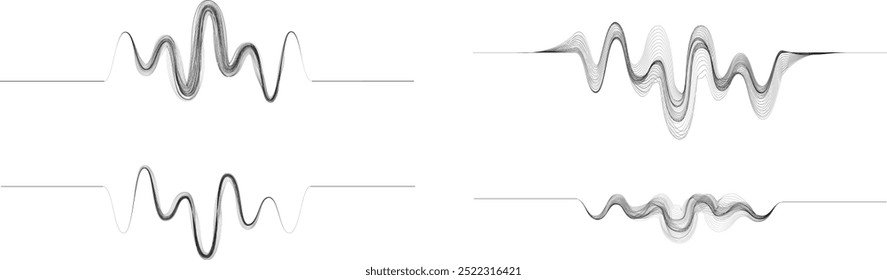 Decorative wave of lines . Intertwined one lines waves. Abstract flow linear fluid design element .Zigzag waves. Wavy Music sounds lines. Wavy ornament design.Line art .Vector 