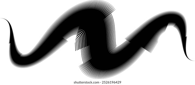 Decorative wave of lines . Intertwined one lines waves. Abstract flow linear fluid design element .Zigzag waves. Wavy Music sounds lines. Wavy ornament design.Line art .Vector 