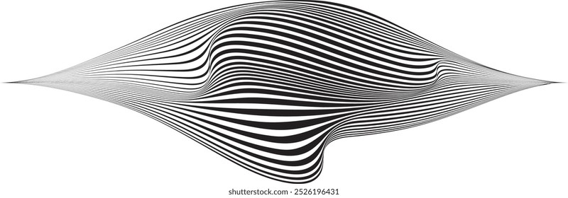 Onda decorativa de líneas. Ondas de una línea entrelazadas. Elemento de diseño de fluido lineal de flujo Abstractas. Ondas en zigzag. Wavy Music suena líneas. Diseño de adorno ondulado. Arte de línea. Vector 
