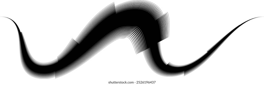 Decorative wave of lines . Intertwined one lines waves. Abstract flow linear fluid design element .Zigzag waves. Wavy Music sounds lines. Wavy ornament design.Line art .Vector 
