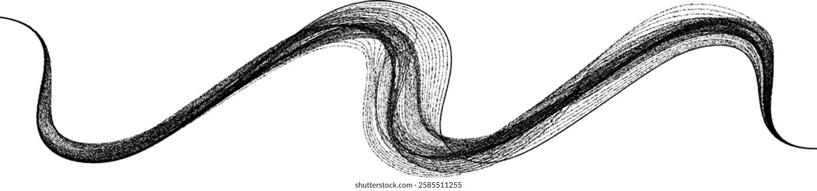 Decorative wave of lines . Intertwined one lines waves. Abstract flow linear fluid design element .Zigzag waves. Wavy Music sounds lines. Wavy ornament design.Line art .Vector