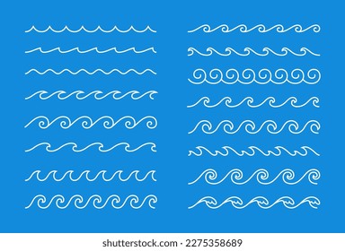 Decorative wave shape borders and wavy lines set. Linear water, sea or ocean symbol collection.