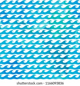 Decorative wave shapes pattern. Abstract wavy vector seamless stripes and curly lines background. Sea, ocean surf waves watercolor wallpapers.