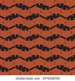 Decorative waves with angles and roundness, drawn with black lines on a rusty background. Simple textile pattern.