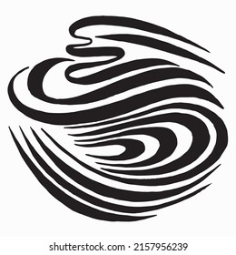 Olas decorativas adornadas con líneas abstractas. Patrón de línea dibujada a mano. Tracería de golpes blancos y negros. Caligrafía. 
