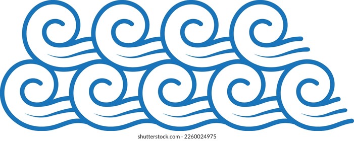 Decorative waves ornament. Blue curvy line pattern