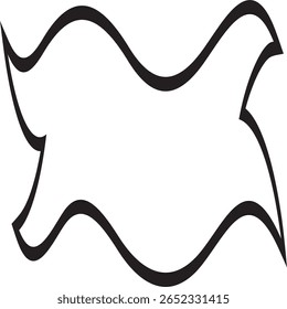 Decorative Wavy Banner Outline with Sharp Edges in Black and Whi