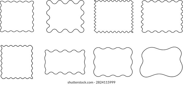 Decorative wavy border frame set with eight rectangular outline designs for creative layouts