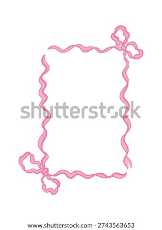 Decorative wavy bow and ribbon frame with squiggle border and two tied knots forming a rectangular edge. Symbol of celebration, gift, elegance, and festivity for greeting, invite, and message space. Vector illustration
